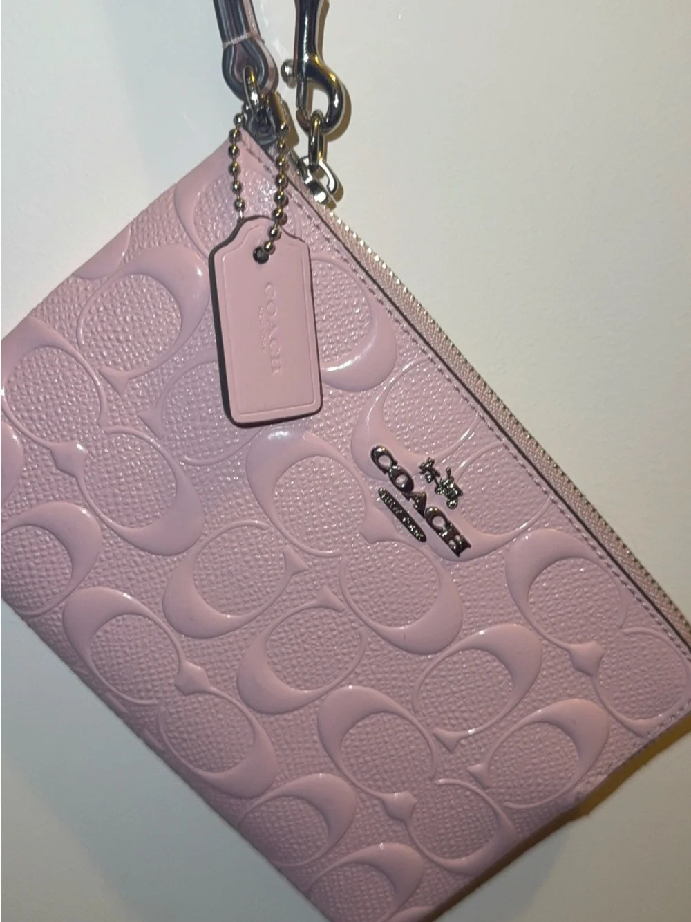 COACH Pink Signature Embossed Leather Wristlet